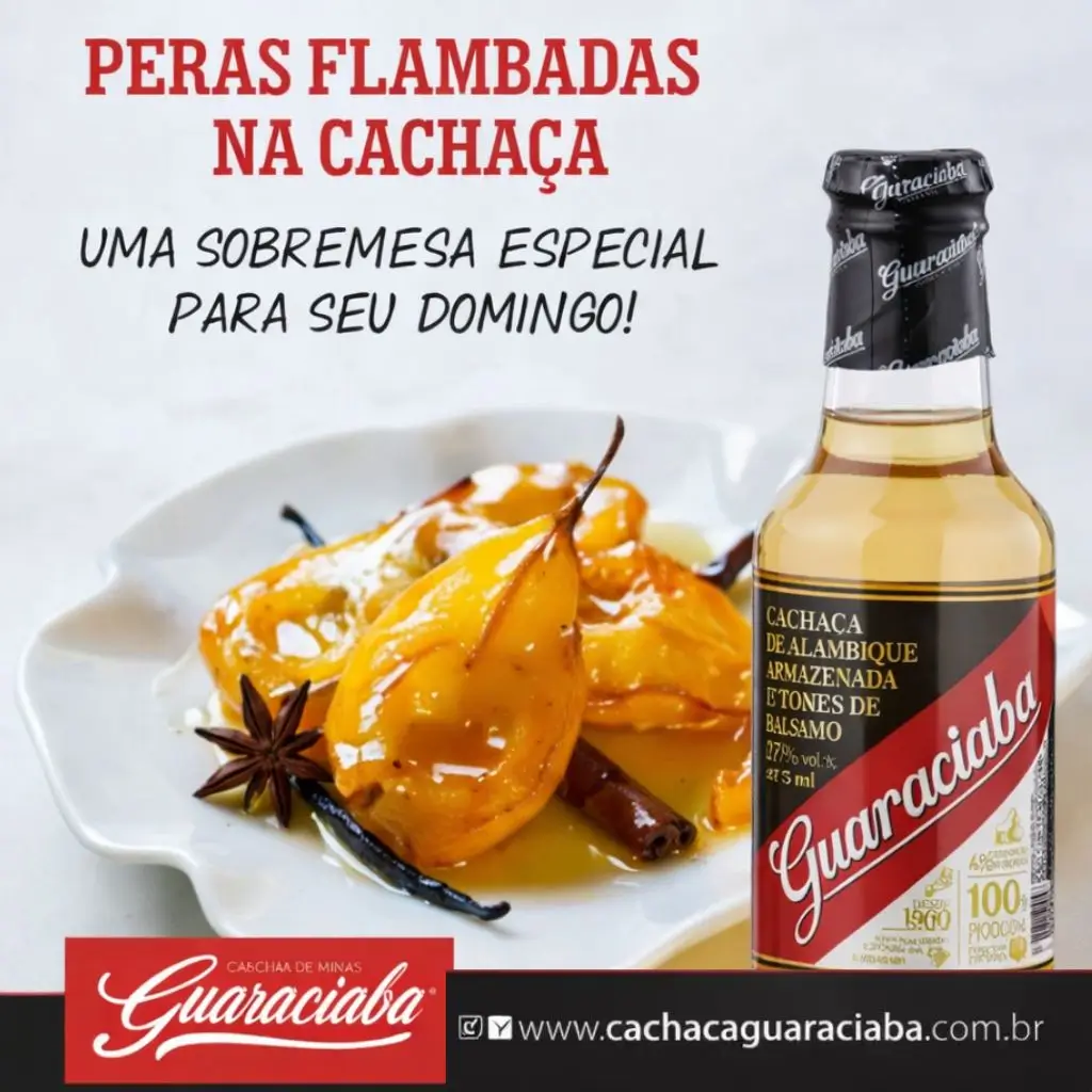 Peras flambadas na cachaça